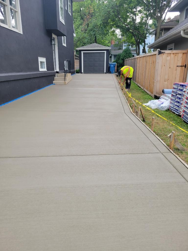 Freshly poured concrete driveway